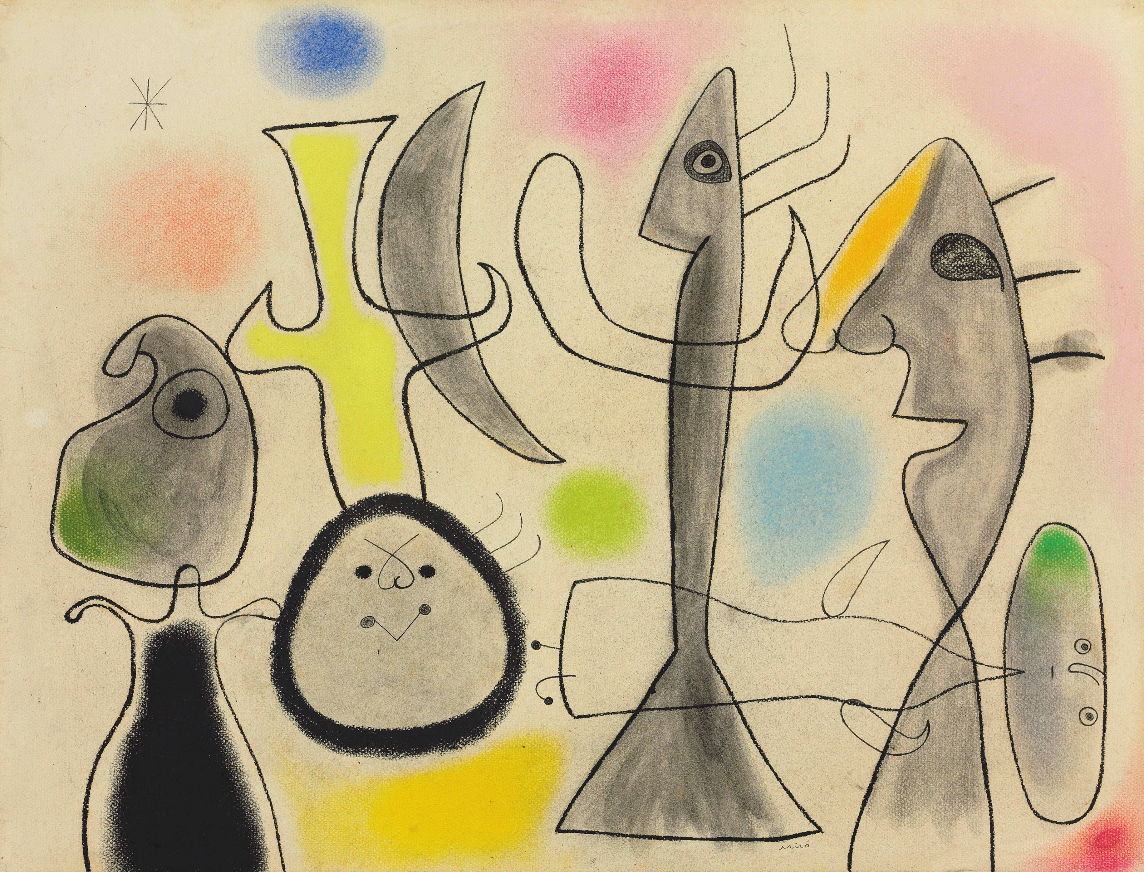 Joan Miró — Personnages et Oiseaux dans la Nuit, 1942